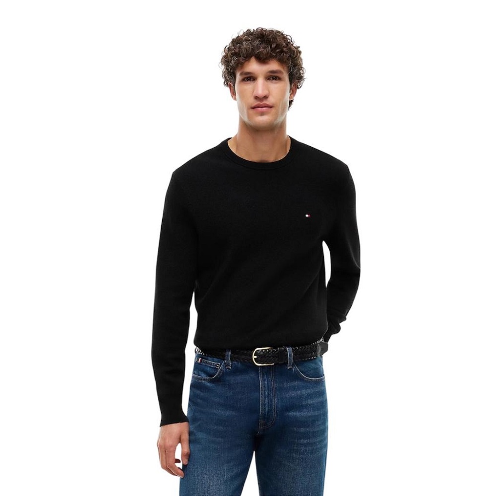 TOMMY HILFIGER</br>Tommy Hilfiger Essential Structure Crewneck Cotton Regular Sweater MW0MW36347-BDS Ανδρικό Πουλόβερ Μαύρο TOMMY HILFIGER</br>Tommy Hilfiger Essential Structure Crewneck Cotton Regular Sweater MW0MW36347-BDS Ανδρικό Πουλόβερ Μαύρο