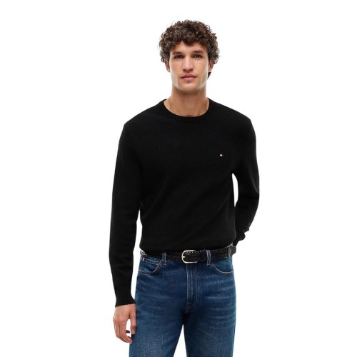 Tommy Hilfiger Essential Structure Crewneck Cotton Regular Sweater MW0MW36347-BDS Ανδρικό Πουλόβερ Μαύρο