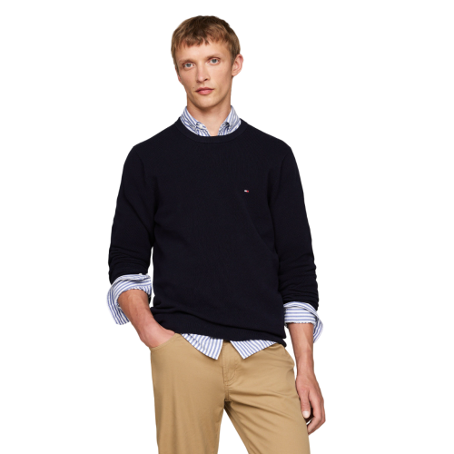 Ανδρικό Πουλόβερ Μπλε Structure Crewneck Cotton Regular MW0MW36347-DW5 Tommy Hilfiger