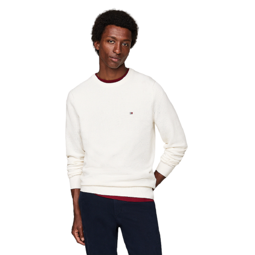Ανδρικό Πουλόβερ Εκρού Structure Crewneck Cotton Regular MW0MW36347-YBI Tommy Hilfiger