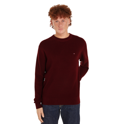 Ανδρικό Πουλόβερ Μπορντώ Structure Crewneck Cotton Regular MW0MW36525-VLP Tommy Hilfiger