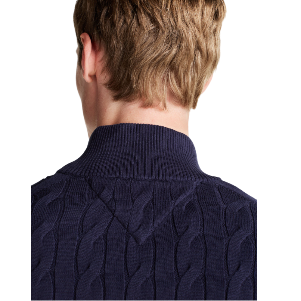 TOMMY HILFIGER</br>Ανδρικό Πουλόβερ Μπλε Με Cable Πλέξη 1/4 Zip Mock Cotton Regular MW0MW36532-DW5 Tommy Hilfiger TOMMY HILFIGER</br>Ανδρικό Πουλόβερ Μπλε Με Cable Πλέξη 1/4 Zip Mock Cotton Regular MW0MW36532-DW5 Tommy Hilfiger