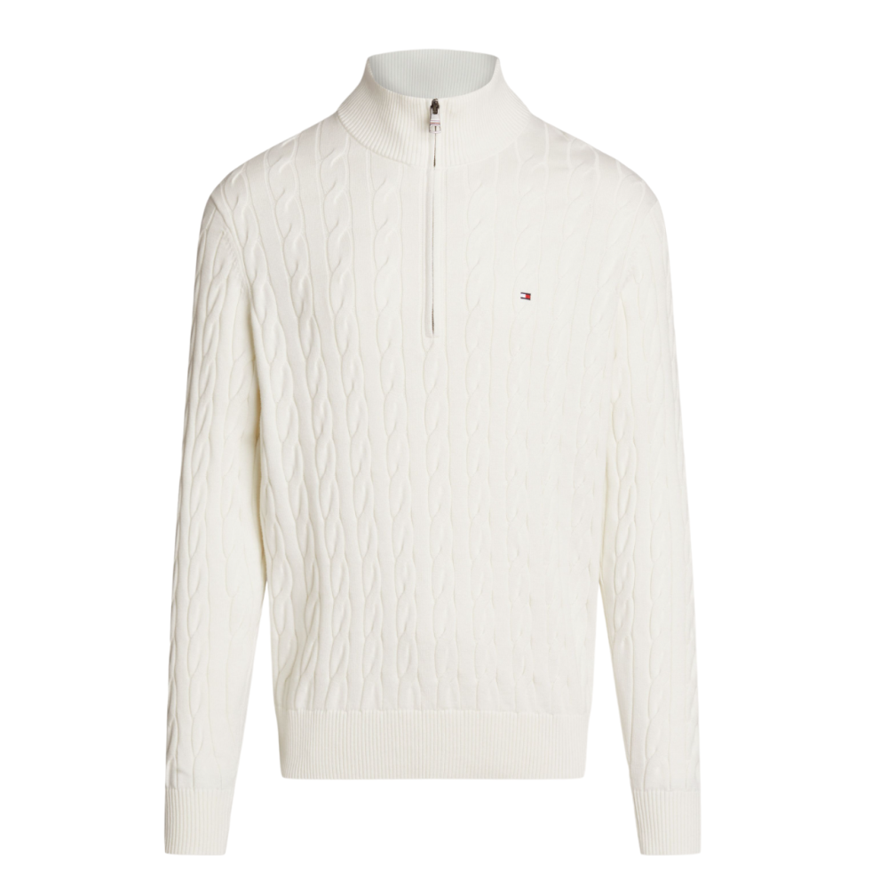 TOMMY HILFIGER</br>Ανδρικό Πουλόβερ Εκρού Με Cable Πλέξη 1/4 Zip Mock Cotton Regular MW0MW36532-YBI Tommy Hilfiger TOMMY HILFIGER</br>Ανδρικό Πουλόβερ Εκρού Με Cable Πλέξη 1/4 Zip Mock Cotton Regular MW0MW36532-YBI Tommy Hilfiger