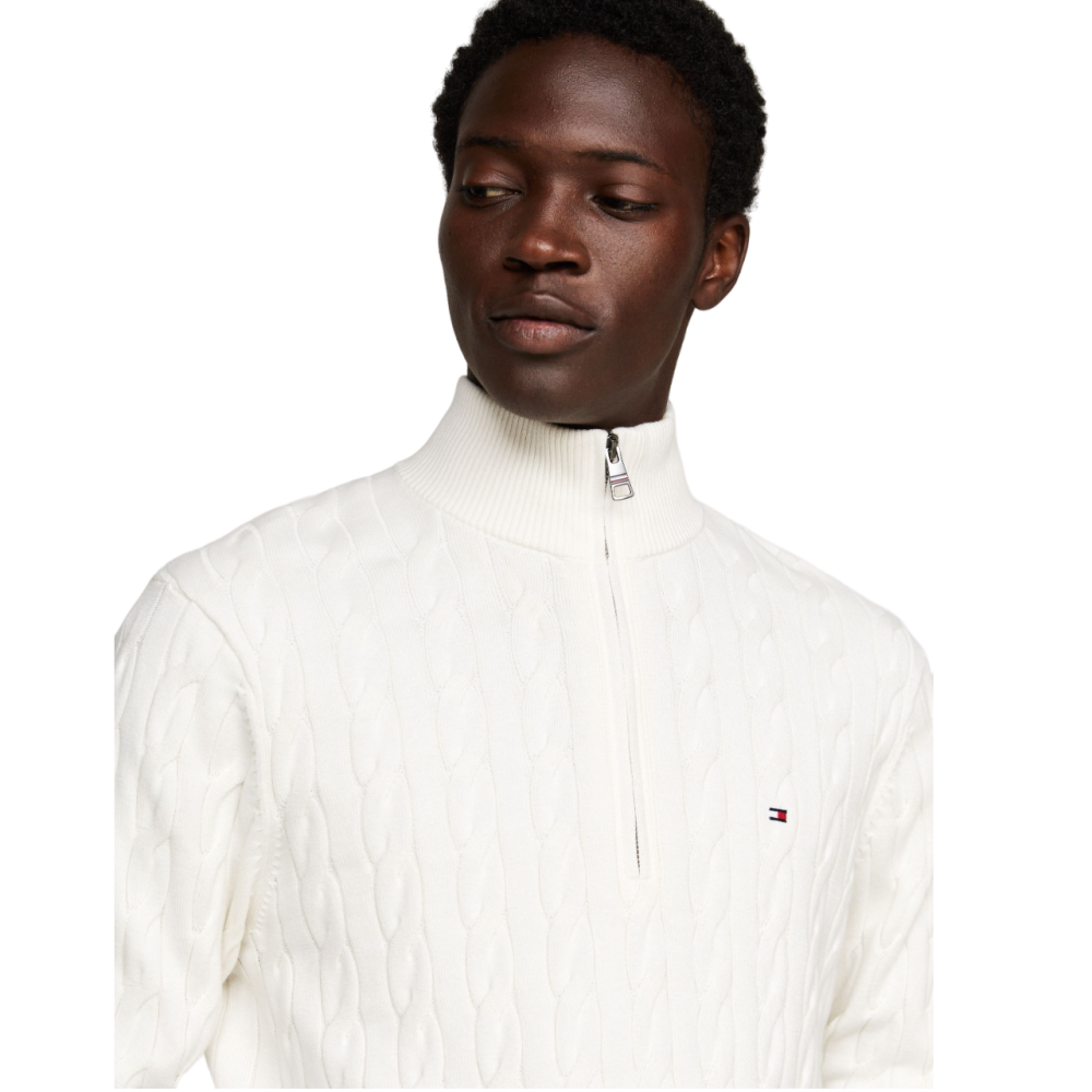 TOMMY HILFIGER</br>Ανδρικό Πουλόβερ Εκρού Με Cable Πλέξη 1/4 Zip Mock Cotton Regular MW0MW36532-YBI Tommy Hilfiger TOMMY HILFIGER</br>Ανδρικό Πουλόβερ Εκρού Με Cable Πλέξη 1/4 Zip Mock Cotton Regular MW0MW36532-YBI Tommy Hilfiger