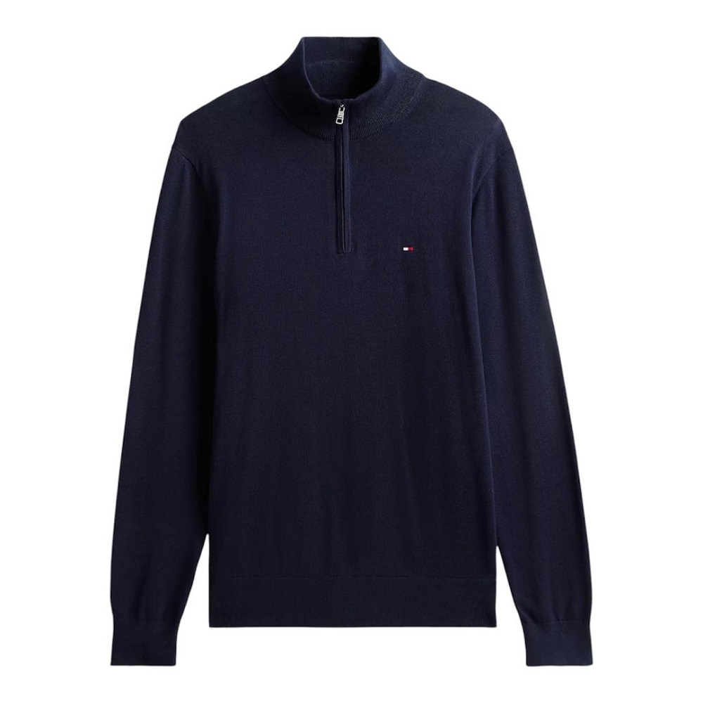 TOMMY HILFIGER</br>Tommy Hilfiger Essential Cotton 1/4 Zip Mock Regular MW0MW37331-DW5 Ανδρικό Πουλόβερ Μπλε