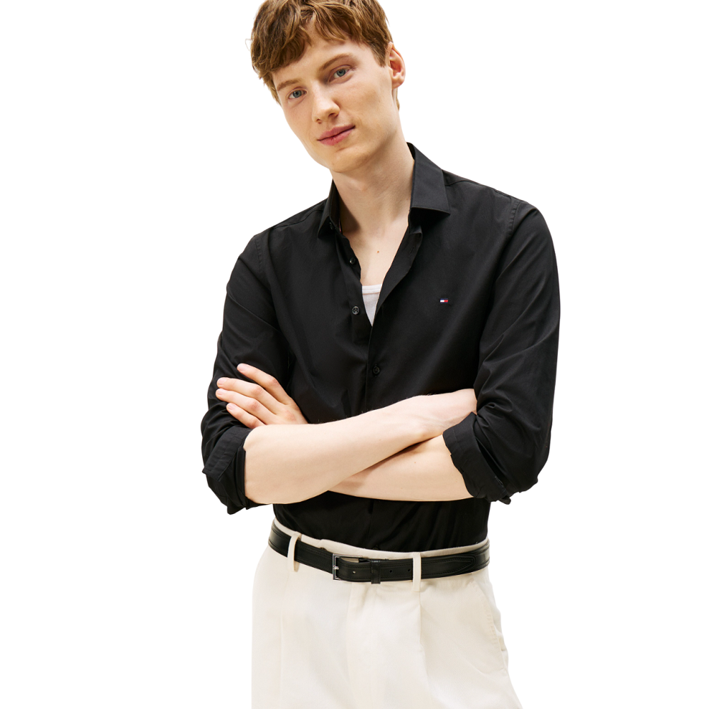 TOMMY HILFIGER</br>Tommy Hilfiger Core THFlex Poplin Slim Fit Shirt MW0MW38347-BDS Ανδρικό Πουκάμισο Μαύρο