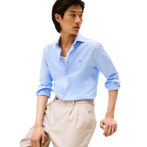 Tommy Hilfiger Core THFlex Poplin Slim Fit Shirt MW0MW38347-DXA Ανδρικό Πουκάμισο Σιέλ Tommy Hilfiger Core THFlex Poplin Slim Fit Shirt MW0MW38347-DXA Ανδρικό Πουκάμισο Σιέλ