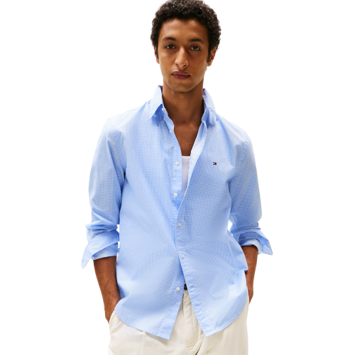 Ανδρικό Πουκάμισο Γαλάζιο THFlex Poplin Mini Print Regular MW0MW38555-0GY Tommy Hilfiger Ανδρικό Πουκάμισο Γαλάζιο THFlex Poplin Mini Print Regular MW0MW38555-0GY Tommy Hilfiger
