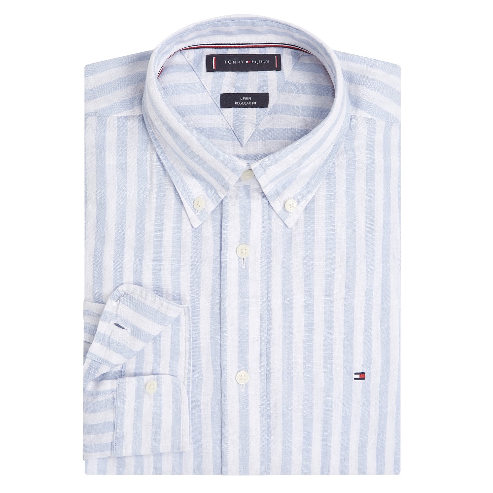 TOMMY HILFIGER</br>Ανδρικό Πουκάμισο Σιέλ/Λευκό Ριγέ Λινό Linen Essential Stripe Regular MW0MW38581-0A4 Tommy Hilfiger TOMMY HILFIGER</br>Ανδρικό Πουκάμισο Σιέλ/Λευκό Ριγέ Λινό Linen Essential Stripe Regular MW0MW38581-0A4 Tommy Hilfiger