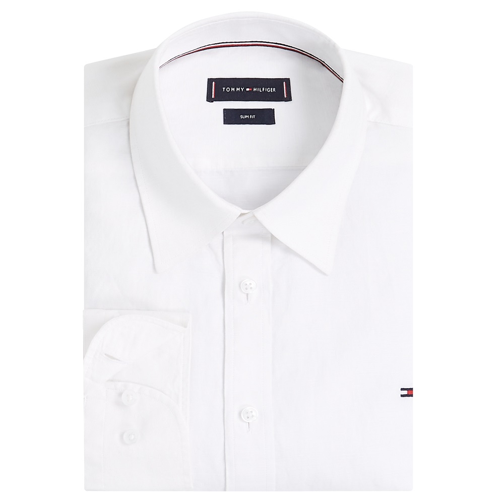 TOMMY HILFIGER</br>Ανδρικό Πουκάμισο Λευκό Cotton/Linen Slim MW0MW38962-YCF Tommy Hilfiger TOMMY HILFIGER</br>Ανδρικό Πουκάμισο Λευκό Cotton/Linen Slim MW0MW38962-YCF Tommy Hilfiger