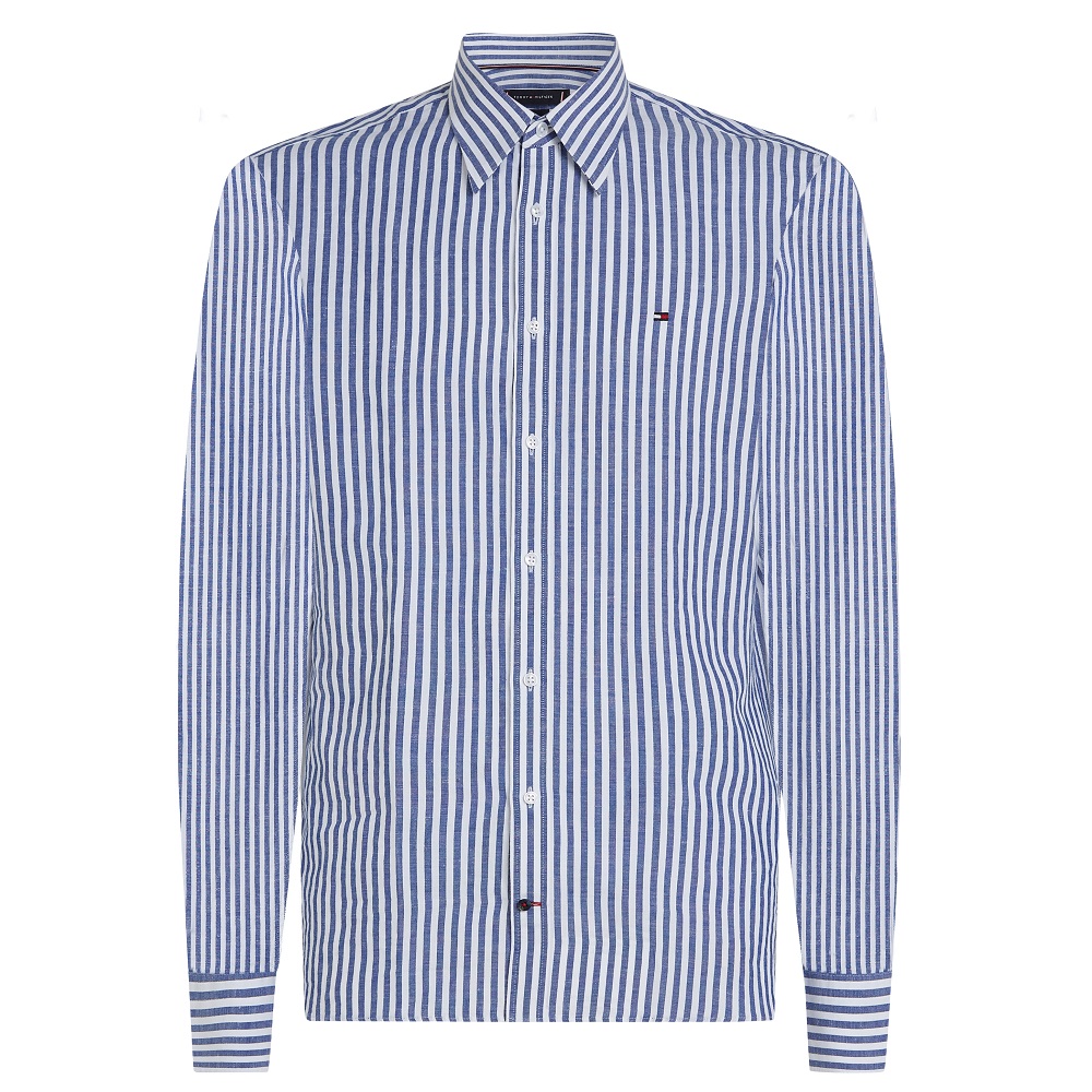 TOMMY HILFIGER</br>Ανδρικό Πουκάμισο Μπλε/Λευκό Ριγέ Cotton/Linen Stripe Slim MW0MW38964-0BH Tommy Hilfiger TOMMY HILFIGER</br>Ανδρικό Πουκάμισο Μπλε/Λευκό Ριγέ Cotton/Linen Stripe Slim MW0MW38964-0BH Tommy Hilfiger