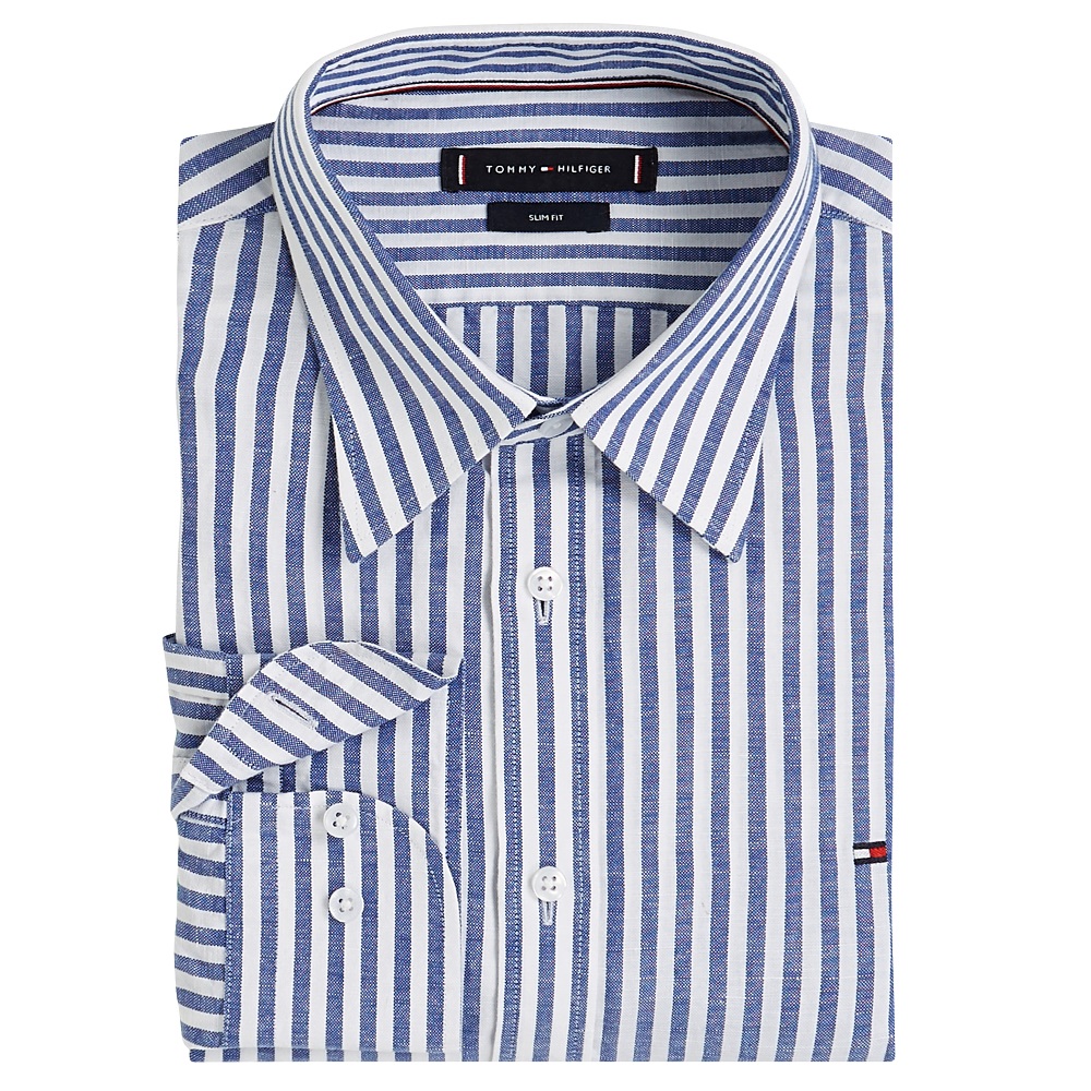 TOMMY HILFIGER</br>Ανδρικό Πουκάμισο Μπλε/Λευκό Ριγέ Cotton/Linen Stripe Slim MW0MW38964-0BH Tommy Hilfiger TOMMY HILFIGER</br>Ανδρικό Πουκάμισο Μπλε/Λευκό Ριγέ Cotton/Linen Stripe Slim MW0MW38964-0BH Tommy Hilfiger