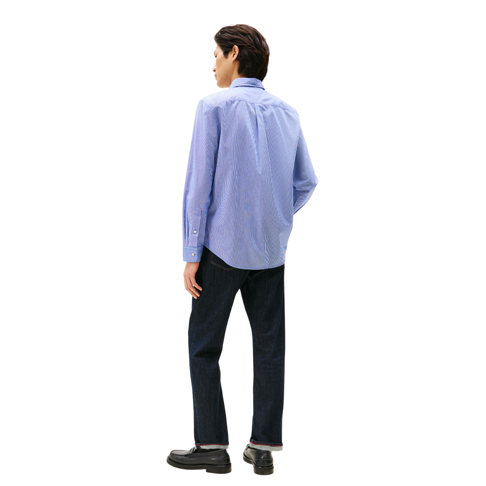 TOMMY HILFIGER</br>Tommy Hilfiger THFlex Poplin Micro Gingham Regular Fit Shirt MW0MW40457-0MS Ανδρικό Πουκάμισο Γαλάζιο