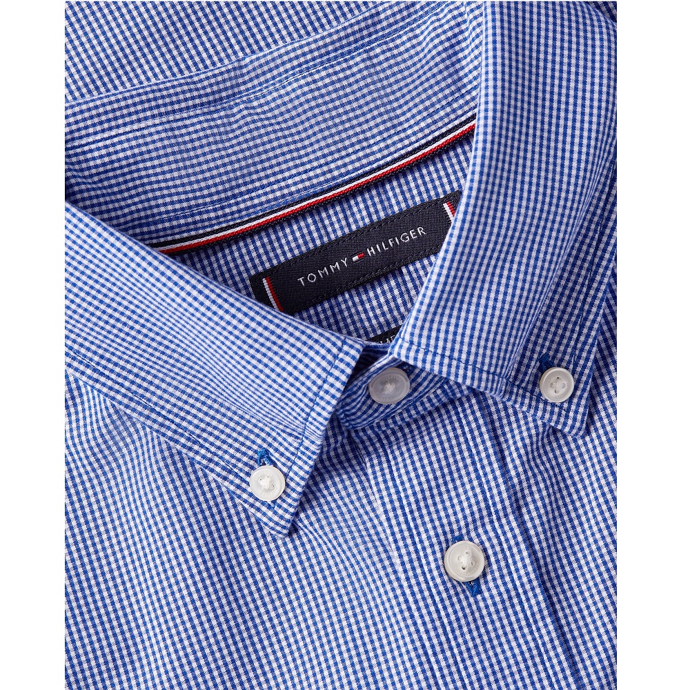 TOMMY HILFIGER</br>Tommy Hilfiger THFlex Poplin Micro Gingham Regular Fit Shirt MW0MW40457-0MS Ανδρικό Πουκάμισο Γαλάζιο