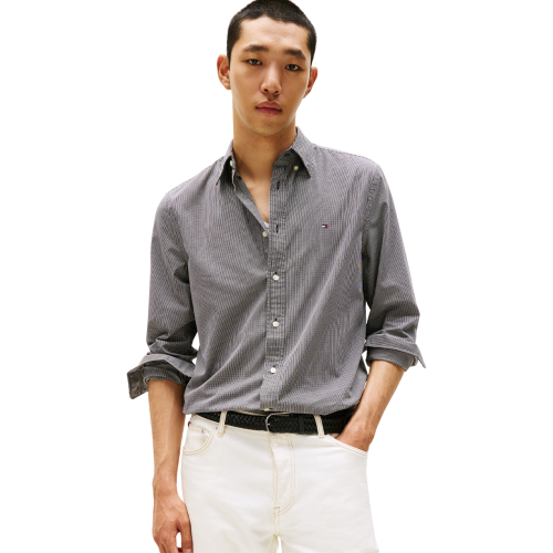 Tommy Hilfiger THFlex Poplin Micro Gingham Regular Fit Shirt MW0MW40457-0OG Ανδρικό Πουκάμισο Γκρι