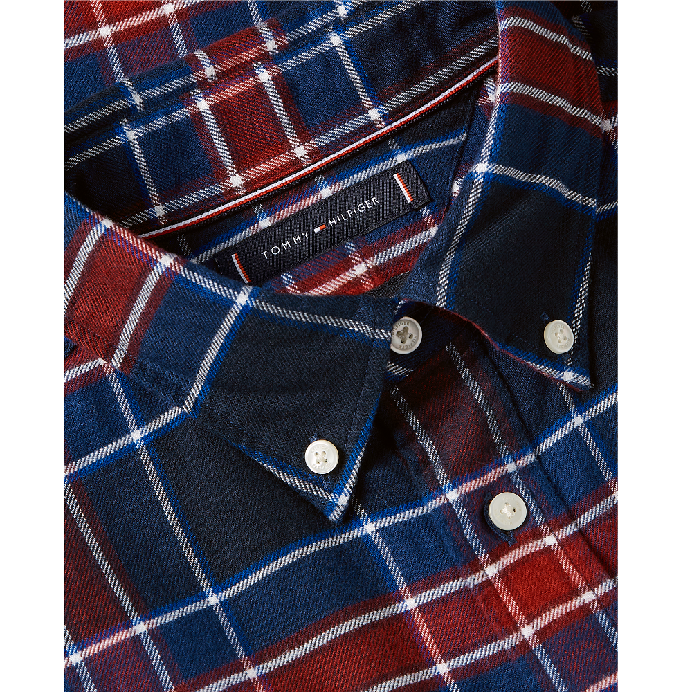 TOMMY HILFIGER</br>Tommy Hilfiger Hero Flannel Tartan Check Regular Fit Shirt MW0MW40473-0MS Ανδρικό Πουκάμισο Μπλε/Μπορντώ Καρό