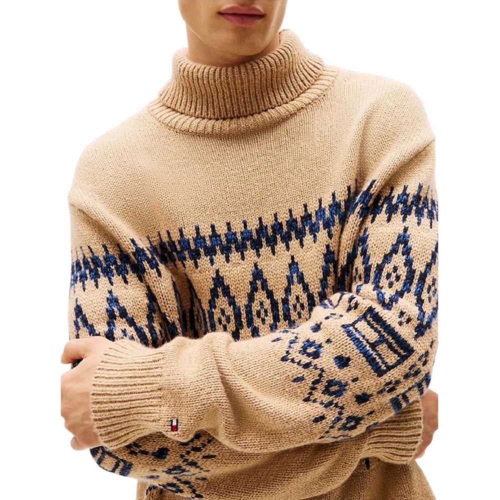 TOMMY HILFIGER</br>Tommy Hilfiger Placed Fairisle Lambswool Blend Roll Neck MW0MW40843-ADN Ανδρικό Πουλόβερ Ζιβάγκο Κάμελ TOMMY HILFIGER</br>Tommy Hilfiger Placed Fairisle Lambswool Blend Roll Neck MW0MW40843-ADN Ανδρικό Πουλόβερ Ζιβάγκο Κάμελ