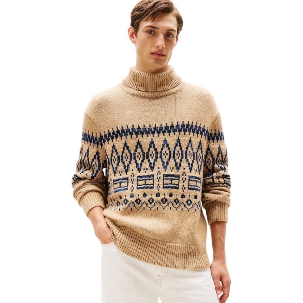 TOMMY HILFIGER</br>Tommy Hilfiger Placed Fairisle Lambswool Blend Roll Neck MW0MW40843-ADN Ανδρικό Πουλόβερ Ζιβάγκο Κάμελ TOMMY HILFIGER</br>Tommy Hilfiger Placed Fairisle Lambswool Blend Roll Neck MW0MW40843-ADN Ανδρικό Πουλόβερ Ζιβάγκο Κάμελ