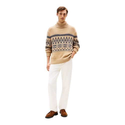 Tommy Hilfiger Placed Fairisle Lambswool Blend Roll Neck MW0MW40843-ADN Ανδρικό Πουλόβερ Ζιβάγκο Κάμελ Tommy Hilfiger Placed Fairisle Lambswool Blend Roll Neck MW0MW40843-ADN Ανδρικό Πουλόβερ Ζιβάγκο Κάμελ