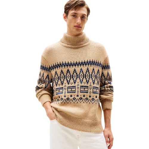 Tommy Hilfiger Placed Fairisle Lambswool Blend Roll Neck MW0MW40843-ADN Ανδρικό Πουλόβερ Ζιβάγκο Κάμελ Tommy Hilfiger Placed Fairisle Lambswool Blend Roll Neck MW0MW40843-ADN Ανδρικό Πουλόβερ Ζιβάγκο Κάμελ
