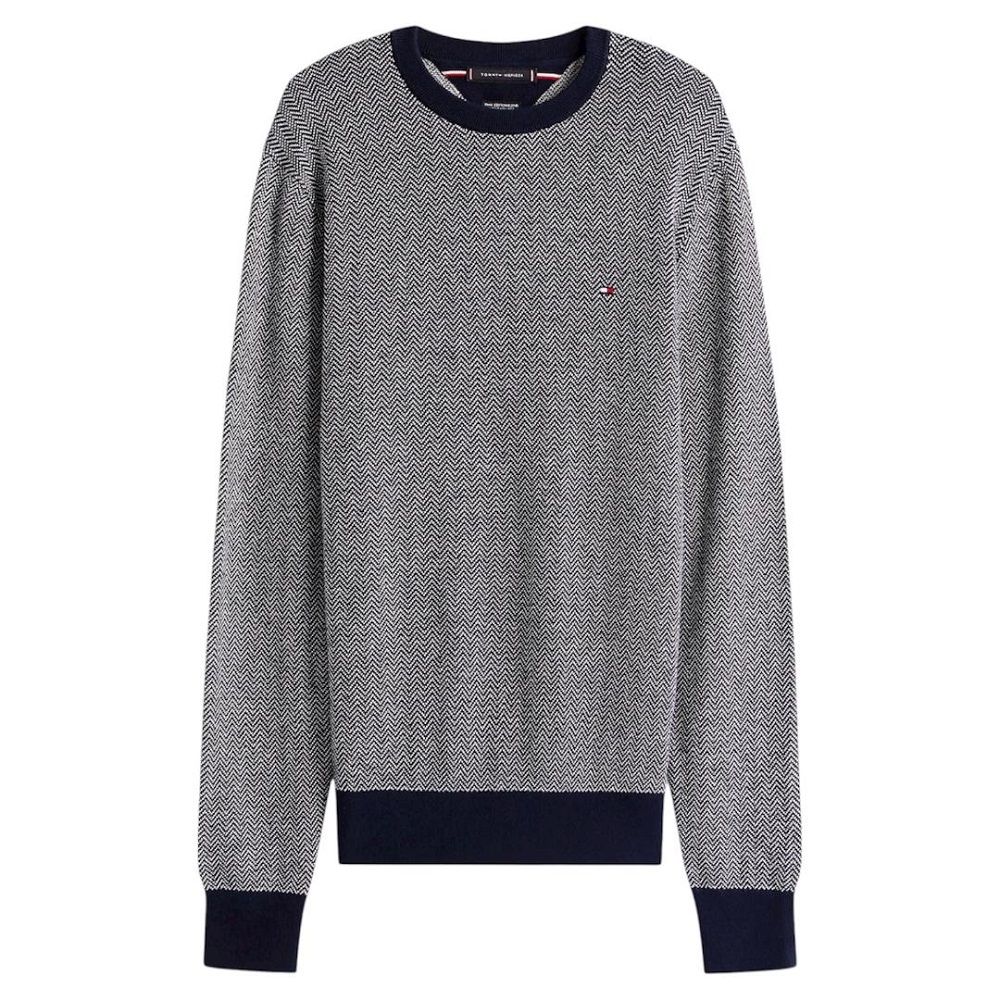 TOMMY HILFIGER</br>Tommy Hilfiger Pima Organic Cotton Cashmere Herringbone Knit Crewneck Sweater MW0MW41319-0A4 Ανδρικό Πουλόβερ Μπλε