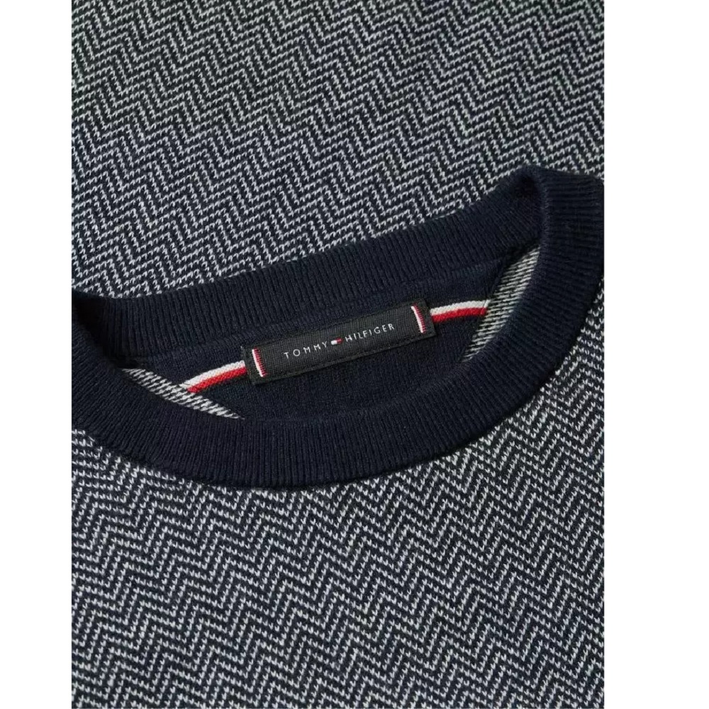 TOMMY HILFIGER</br>Tommy Hilfiger Pima Organic Cotton Cashmere Herringbone Knit Crewneck Sweater MW0MW41319-0A4 Ανδρικό Πουλόβερ Μπλε