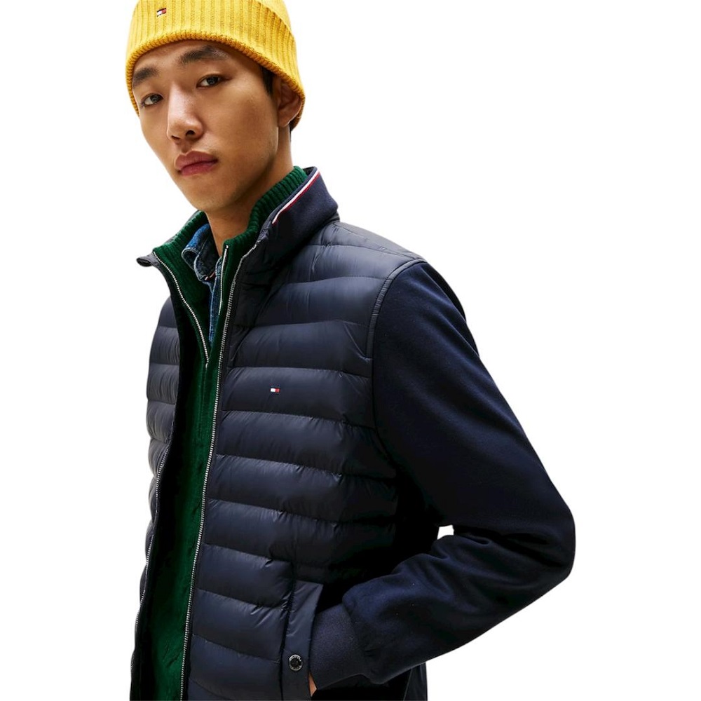 TOMMY HILFIGER</br>Tommy Hilfiger Mix Media Essential RWB Stand Collar Quilted Zip Through Sweatshirt MW0MW41329-DW5 Ανδρικό Μπουφάν Μπλε