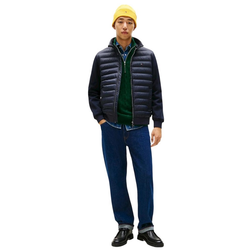 TOMMY HILFIGER</br>Tommy Hilfiger Mix Media Essential RWB Stand Collar Quilted Zip Through Sweatshirt MW0MW41329-DW5 Ανδρικό Μπουφάν Μπλε