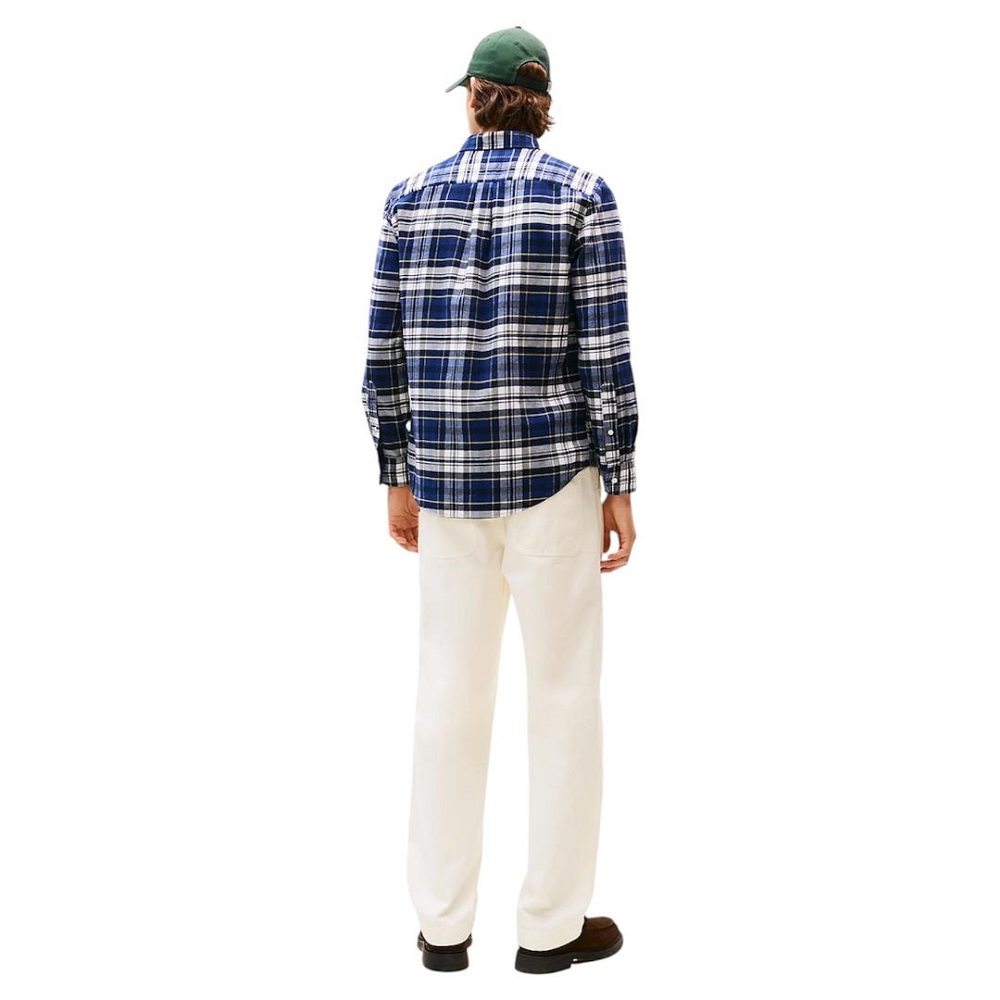 TOMMY HILFIGER</br>Tommy Hilfiger Hero Flannel Tartan Check Regular Fit Shirt MW0MW41345-0MS Ανδρικό Πουκάμισο Μπλε Καρό