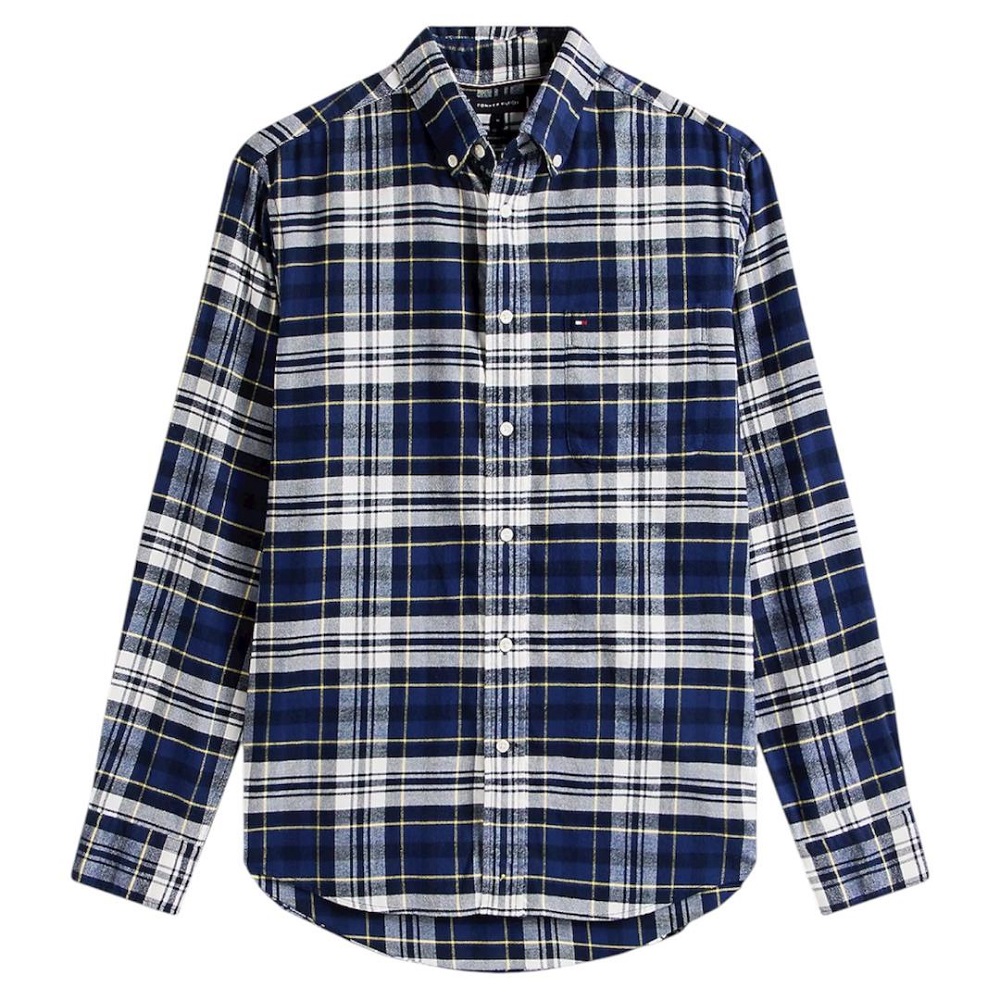TOMMY HILFIGER</br>Tommy Hilfiger Hero Flannel Tartan Check Regular Fit Shirt MW0MW41345-0MS Ανδρικό Πουκάμισο Μπλε Καρό