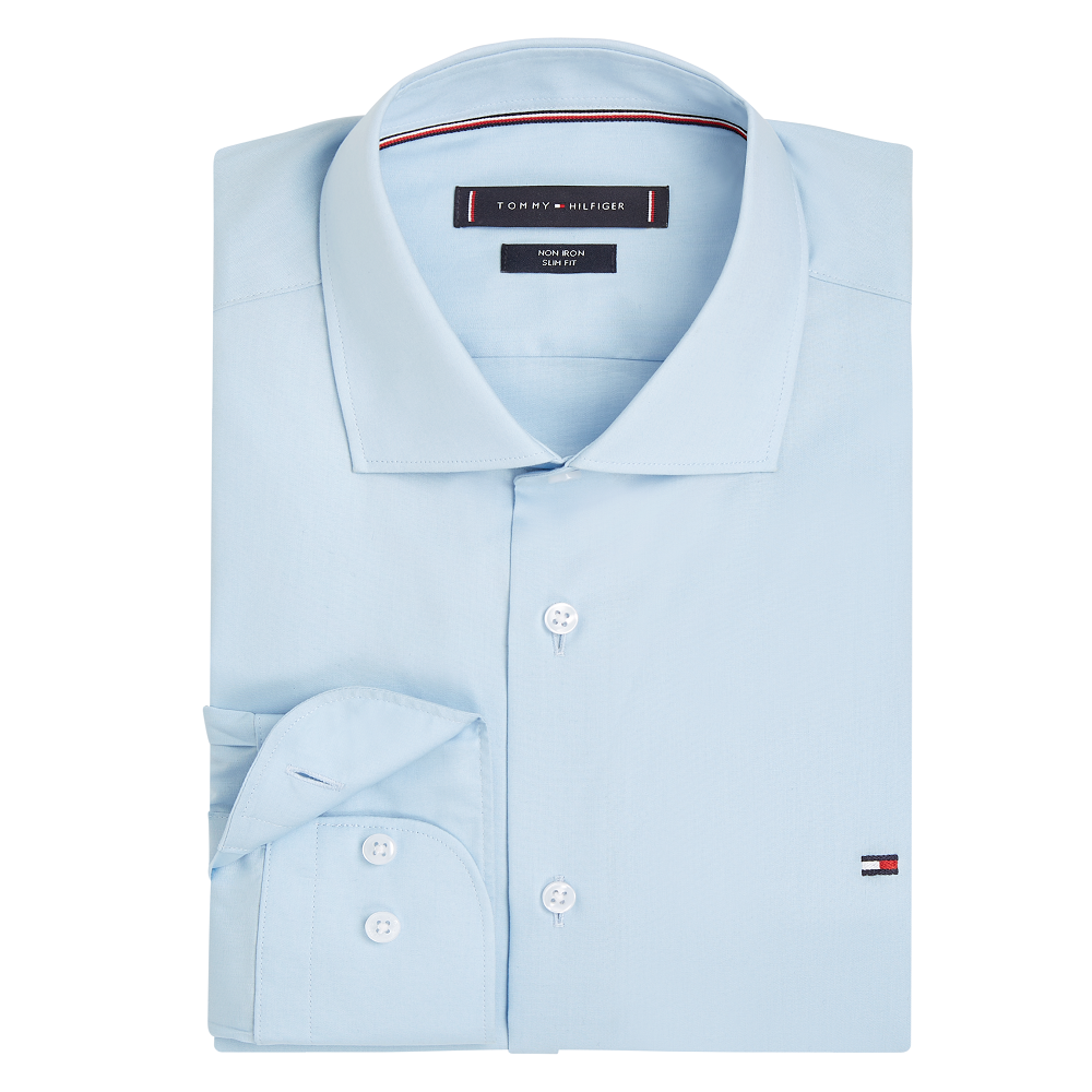TOMMY HILFIGER</br>Tommy Hilfiger Non Iron Poplin Slim Fit Shirt MW0MW41491-C1Q Ανδρικό Πουκάμισο Σιέλ