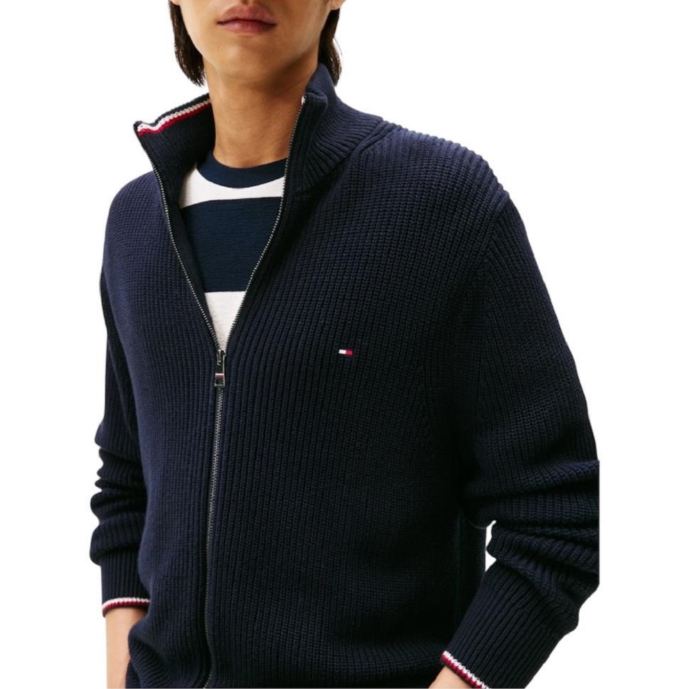 TOMMY HILFIGER</br>Tommy Hilfiger RWB Rib Cotton Zip Through MW0MW41517-DW5 Ανδρική Ζακέτα Πλεκτή Μπλε