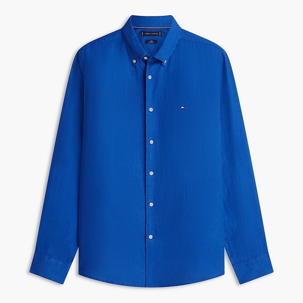 TOMMY HILFIGER</br>Tommy Hilfiger Pigment Dyed Solid Linen Regular Shirt MW0MW41530-C4U Ανδρικό Πουκάμισο Μπλε Λινό