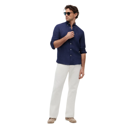 Tommy Hilfiger Pigment Dyed Solid Linen Regular Shirt MW0MW41530-DCC Ανδρικό Πουκάμισο Μπλε Λινό