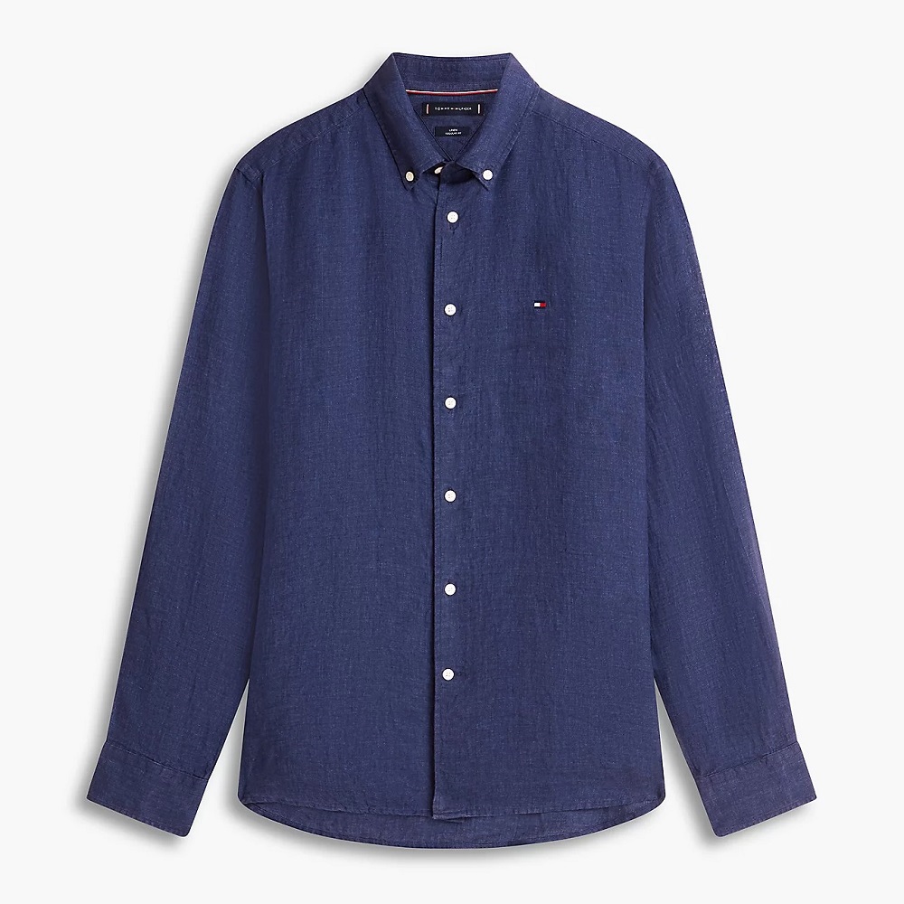 TOMMY HILFIGER</br>Tommy Hilfiger Pigment Dyed Solid Linen Regular Shirt MW0MW41530-DCC Ανδρικό Πουκάμισο Μπλε Λινό