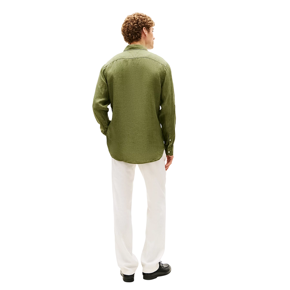 TOMMY HILFIGER</br>Tommy Hilfiger Pigment Dyed Solid Linen Regular Shirt MW0MW41530-MSX Ανδρικό Πουκάμισο Χακί Λινό