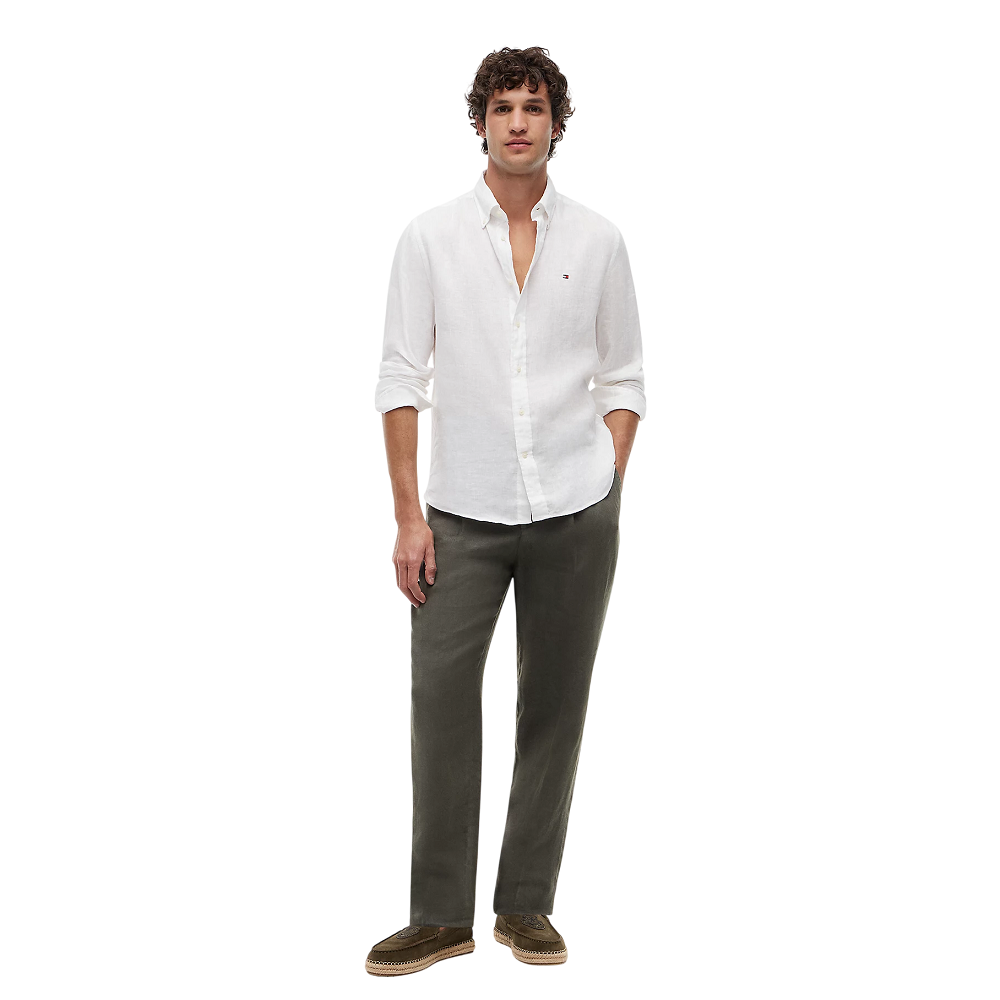 TOMMY HILFIGER</br>Tommy Hilfiger Pigment Dyed Solid Linen Regular Shirt MW0MW41530-YBR Ανδρικό Πουκάμισο Λευκό Λινό