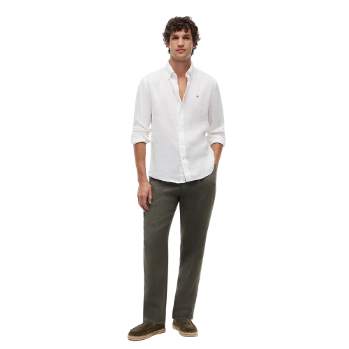 Tommy Hilfiger Pigment Dyed Solid Linen Regular Shirt MW0MW41530-YBR Ανδρικό Πουκάμισο Λευκό Λινό