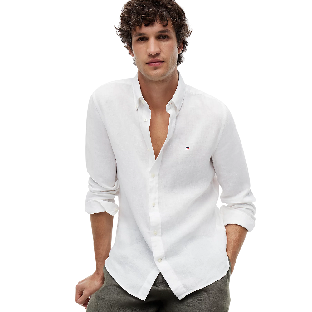 TOMMY HILFIGER</br>Tommy Hilfiger Pigment Dyed Solid Linen Regular Shirt MW0MW41530-YBR Ανδρικό Πουκάμισο Λευκό Λινό