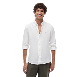 TOMMY HILFIGER</br>Tommy Hilfiger Pigment Dyed Solid Linen Regular Shirt MW0MW41530-YBR Ανδρικό Πουκάμισο Λευκό Λινό
