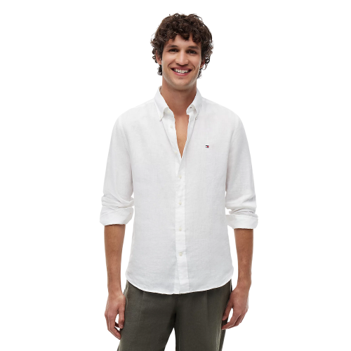 Tommy Hilfiger Pigment Dyed Solid Linen Regular Shirt MW0MW41530-YBR Ανδρικό Πουκάμισο Λευκό Λινό