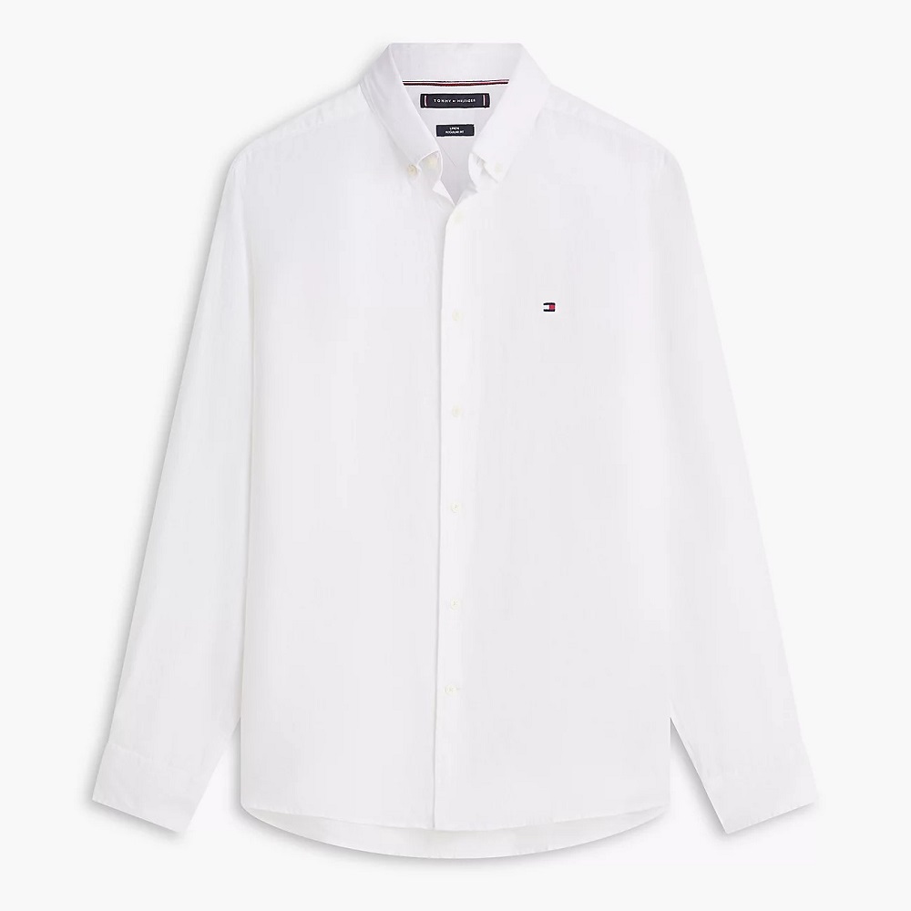 TOMMY HILFIGER</br>Tommy Hilfiger Pigment Dyed Solid Linen Regular Shirt MW0MW41530-YBR Ανδρικό Πουκάμισο Λευκό Λινό