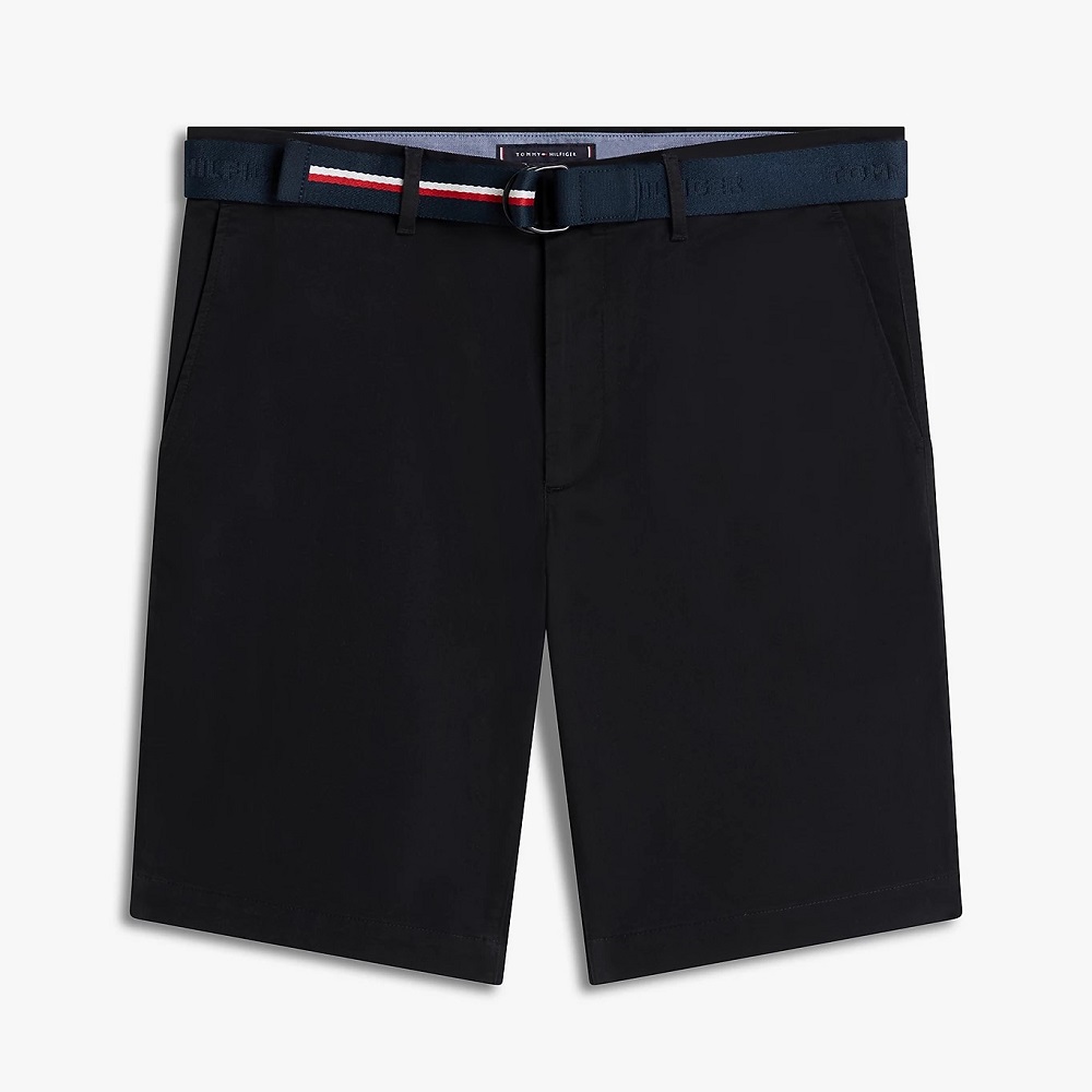TOMMY HILFIGER</br>Tommy Hilfiger Denton 9.5 Inch Slim Fit Belted Chino Shorts MW0MW42349-BDS Ανδρική Βερμούδα Μαύρο