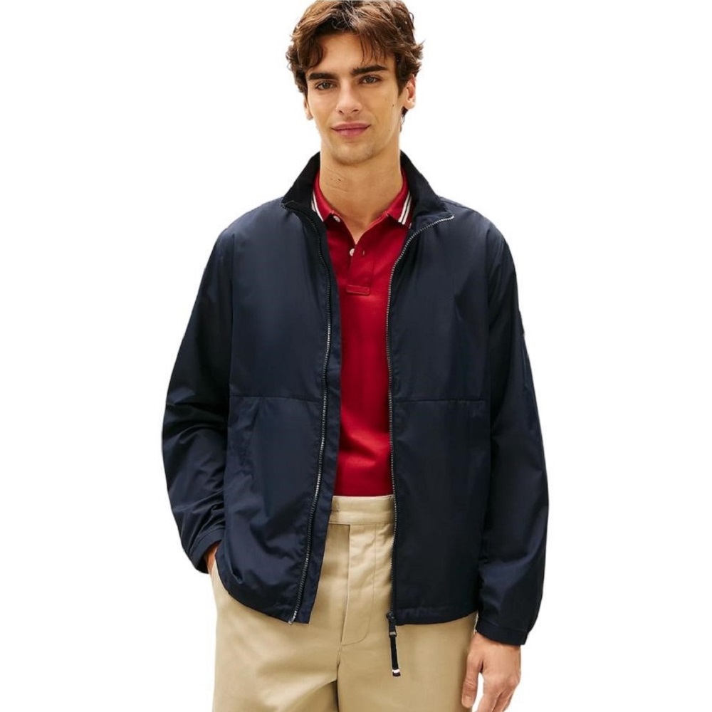 TOMMY HILFIGER</br>Tommy Hilfiger Water Resistant Tonal Logo Zip-Through Jacket MW0MW42502-DW5 Ανδρικό Μπουφάν Αδιάβροχο Μπλε