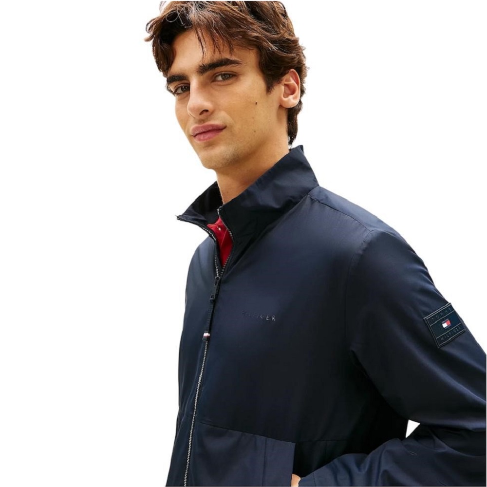 TOMMY HILFIGER</br>Tommy Hilfiger Water Resistant Tonal Logo Zip-Through Jacket MW0MW42502-DW5 Ανδρικό Μπουφάν Αδιάβροχο Μπλε