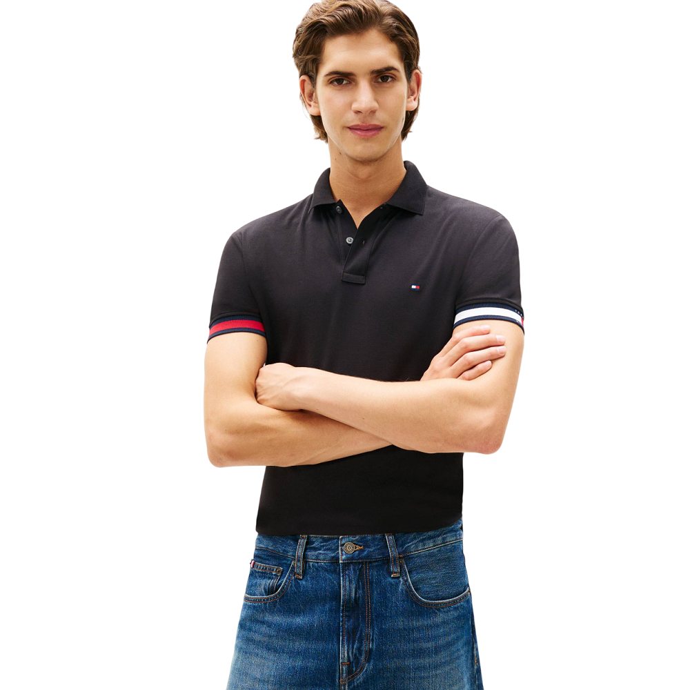 TOMMY HILFIGER</br>Tommy Hilfiger MW0MW42743-BDS Ανδρικό Polo T-shirt Μαύρο Liquid Cotton Slim TOMMY HILFIGER</br>Tommy Hilfiger MW0MW42743-BDS Ανδρικό Polo T-shirt Μαύρο Liquid Cotton Slim