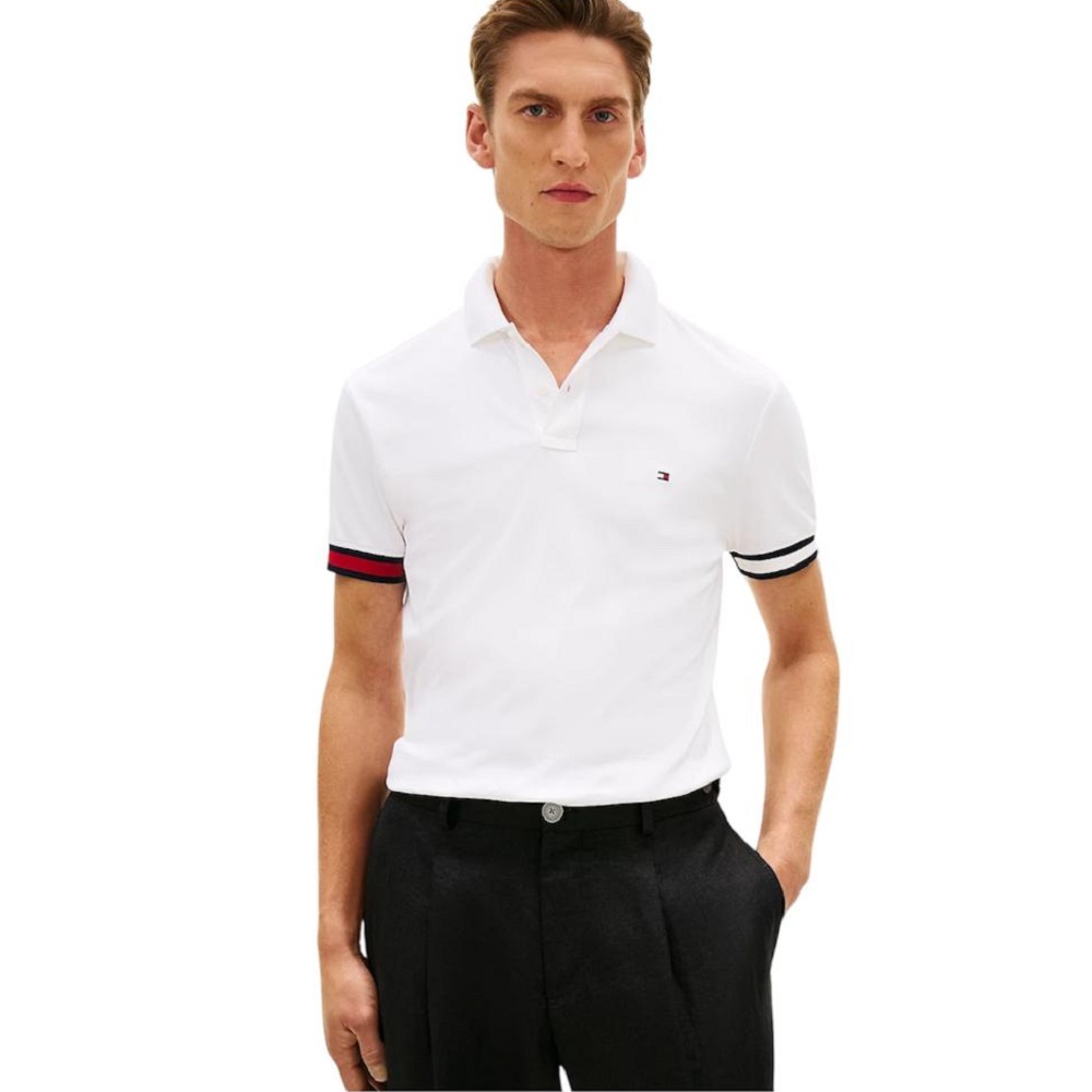 TOMMY HILFIGER</br>Tommy Hilfiger MW0MW42743-YBR Ανδρικό Polo T-shirt Λευκό Liquid Cotton Slim TOMMY HILFIGER</br>Tommy Hilfiger MW0MW42743-YBR Ανδρικό Polo T-shirt Λευκό Liquid Cotton Slim