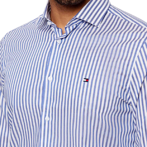 Tommy Hilfiger Bengal Stripe Slim Shirt MW0MW42928-C7F Ανδρικό Πουκάμισο Γαλάζιο/Λευκό Ριγέ