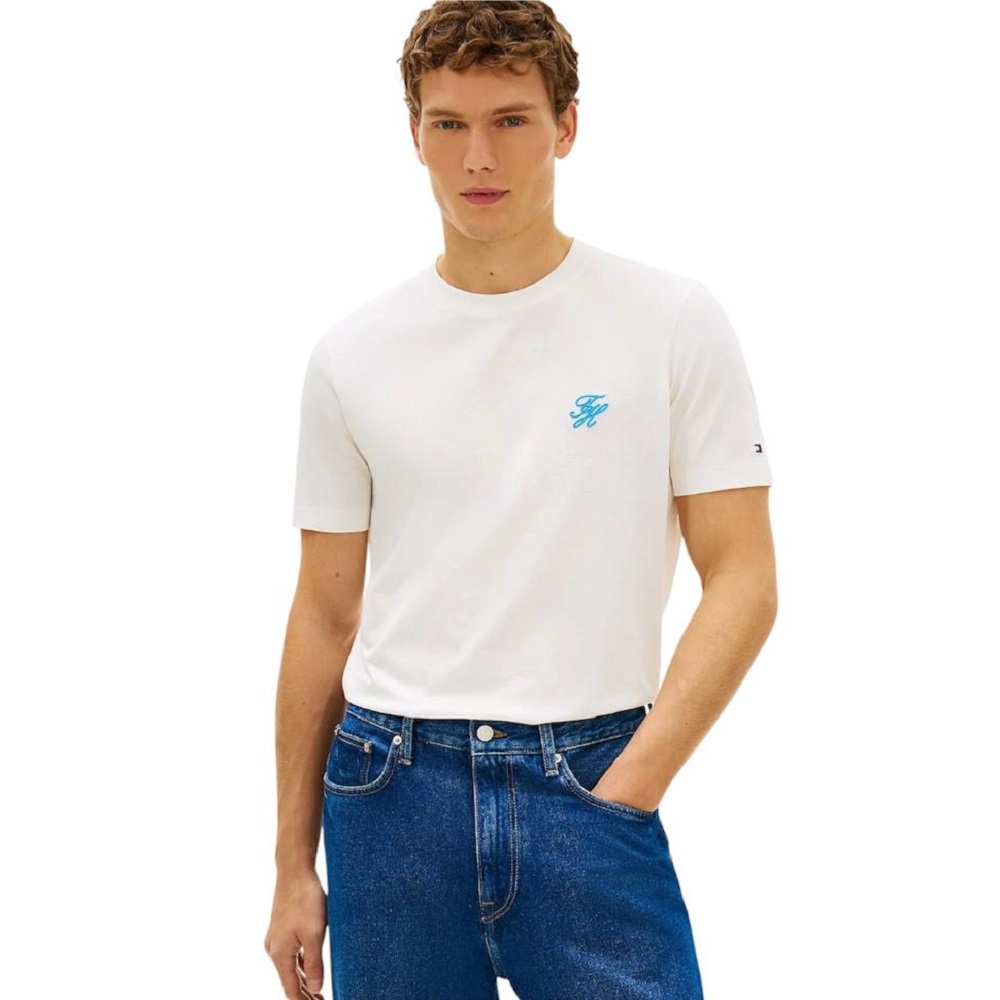 TOMMY HILFIGER</br>Tommy Hilfiger Script Monogram Swimshop Tee MW0MW43066-YBL Ανδρικό T-shirt Εκρού Regular