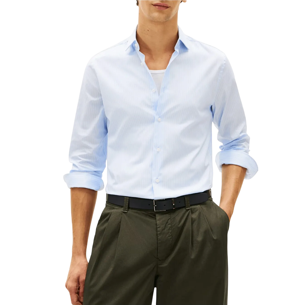 TOMMY HILFIGER</br>Tommy Hilfiger Flex Collar Hairline Stripe Slim Shirt MW0MW43131-C3Q Ανδρικό Πουκάμισο Σιέλ Ριγέ TOMMY HILFIGER</br>Tommy Hilfiger Flex Collar Hairline Stripe Slim Shirt MW0MW43131-C3Q Ανδρικό Πουκάμισο Σιέλ Ριγέ